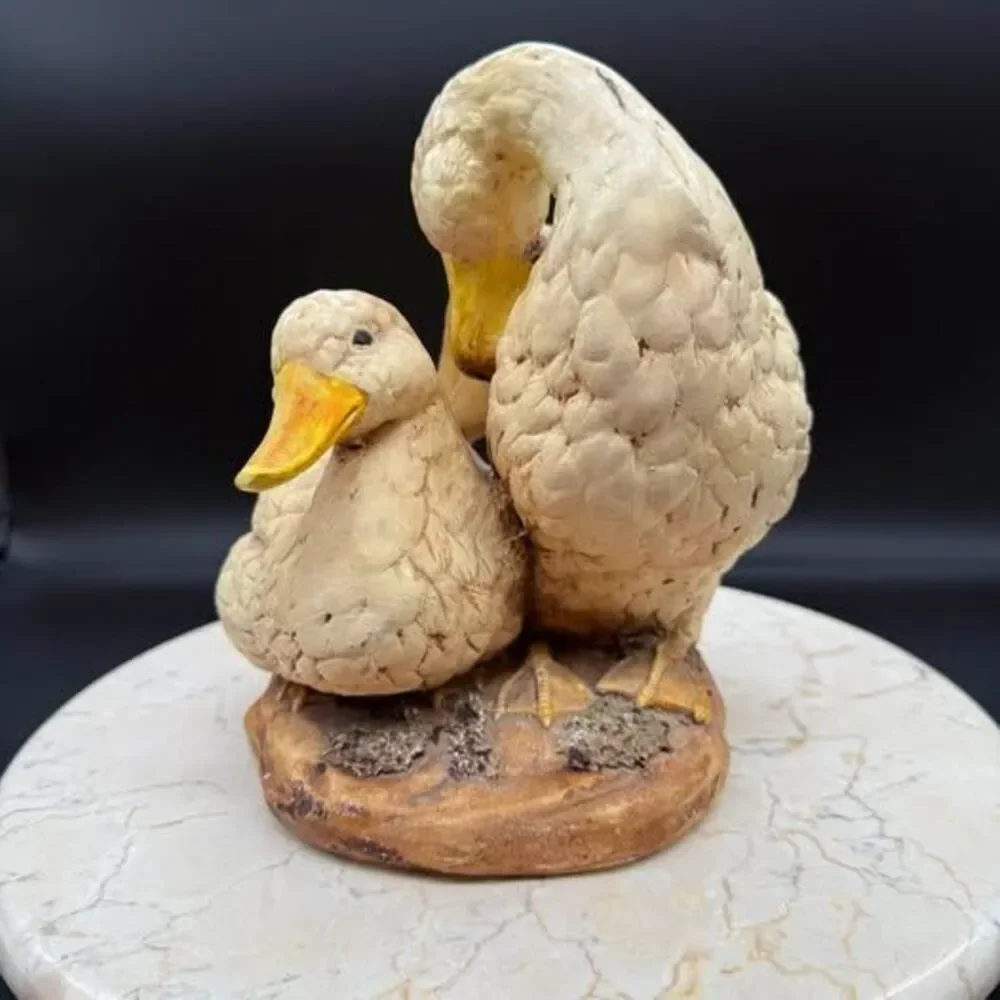 Vintage Silvano Duck Pair Figurine Preening Ducks Ceramic Sculpture Signed 7”